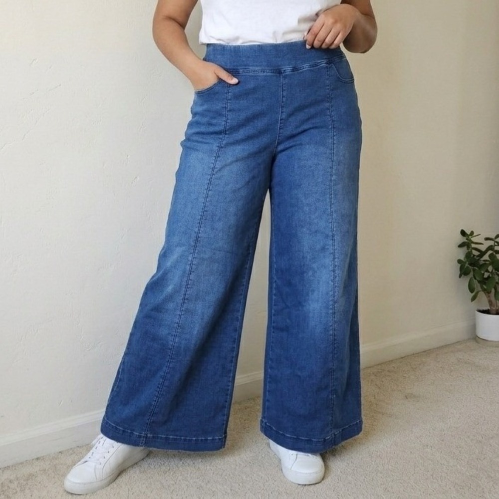 Universal Standard Womens Jeans Medium Blue Wide Leg Pull-On Stretch Denim